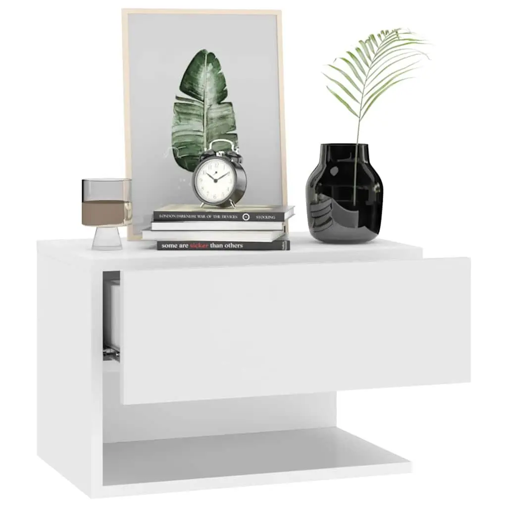 Wall-mounted Bedside Cabinet White Floating Storage Unit Bedroom Organiser