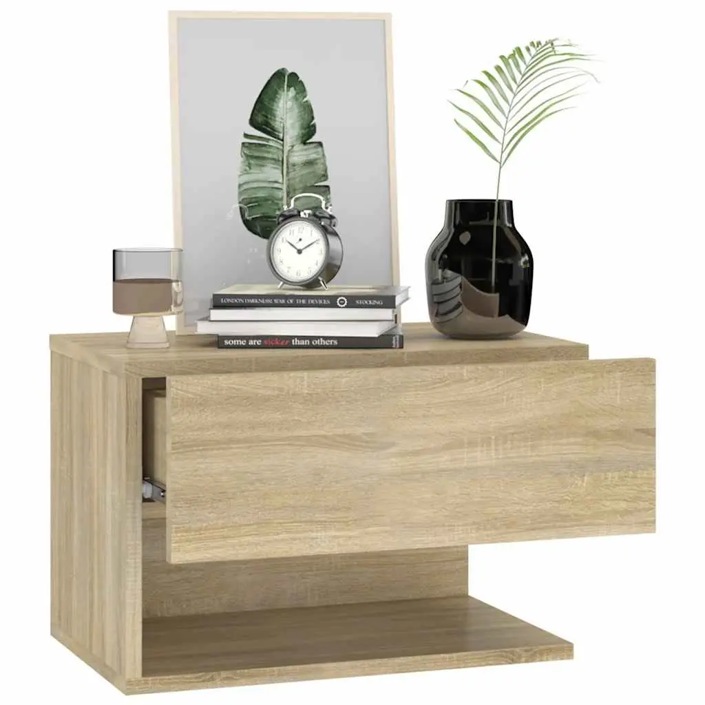 Wall-mounted Bedside Cabinet Brown Storage Floating Shelf