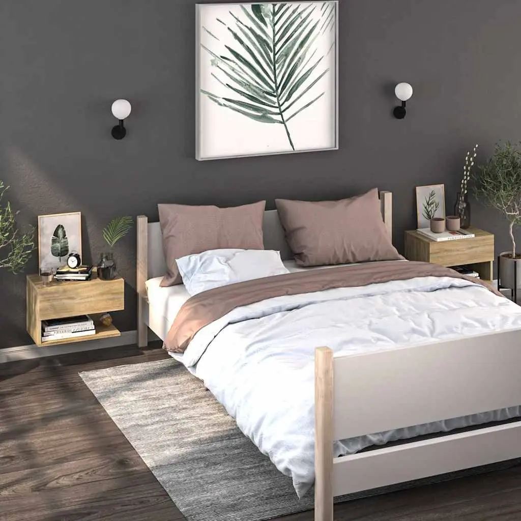 Wall-mounted Bedside Cabinet Brown Storage Floating Shelf