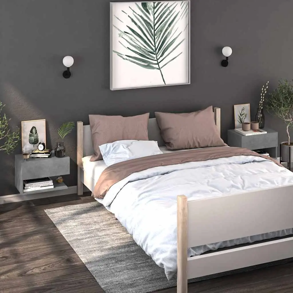 Wall-mounted Bedside Cabinet Grey Floating Storage Unit Bedroom Shelf Organiser