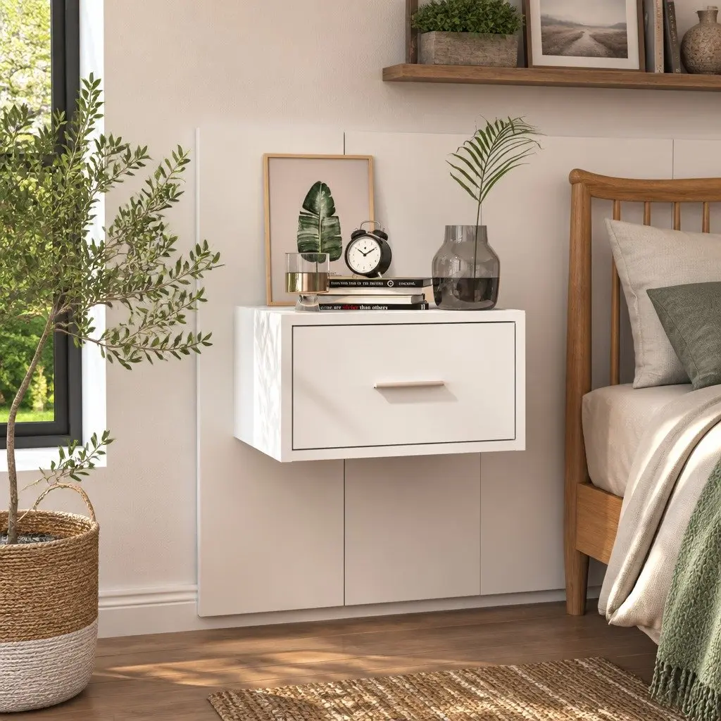 White Floating Cabinet with Organized Storage