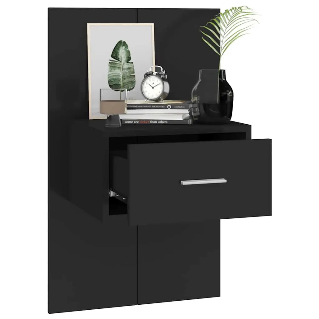 Wall-mounted Bedside Cabinets Storage Drawer 2 pcs Black