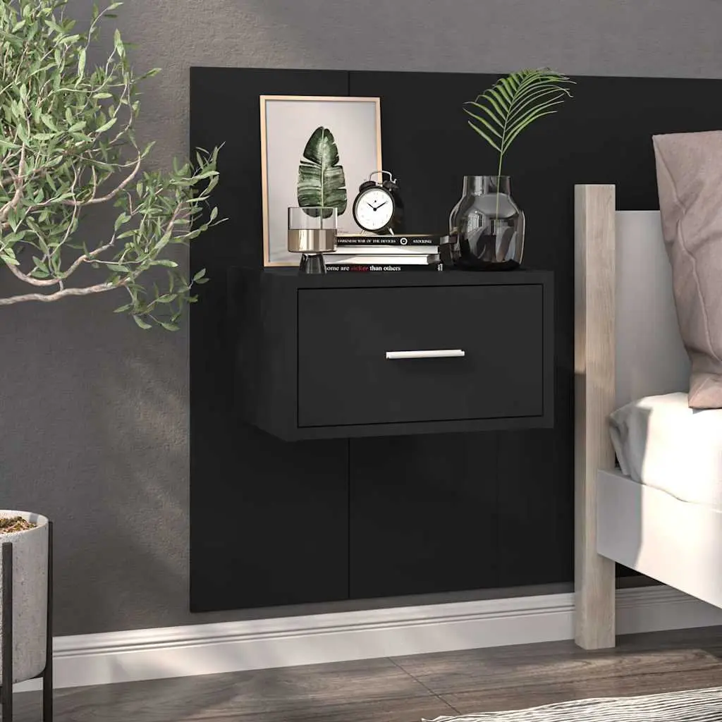 Wall-mounted Bedside Cabinets Storage Drawer 2 pcs Black