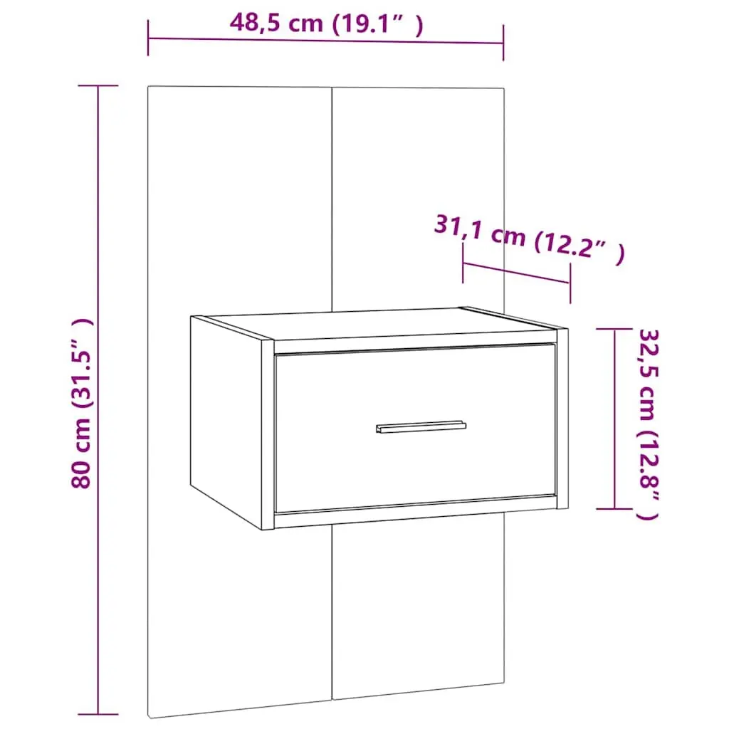 Wall-mounted Bedside Cabinets Storage Drawer 2 pcs Black