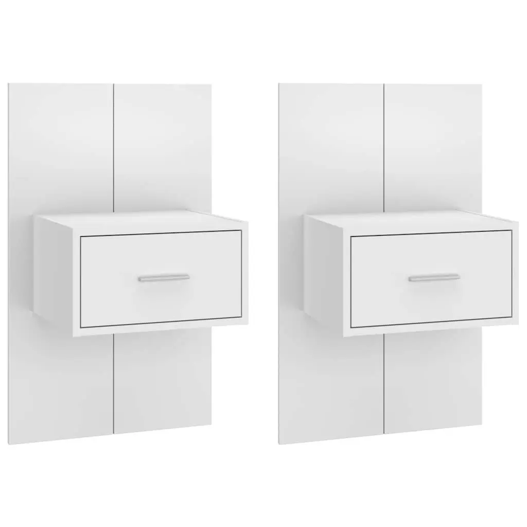 Wall-mounted Bedside Cabinets Storage Drawers 2 Piece High Gloss White