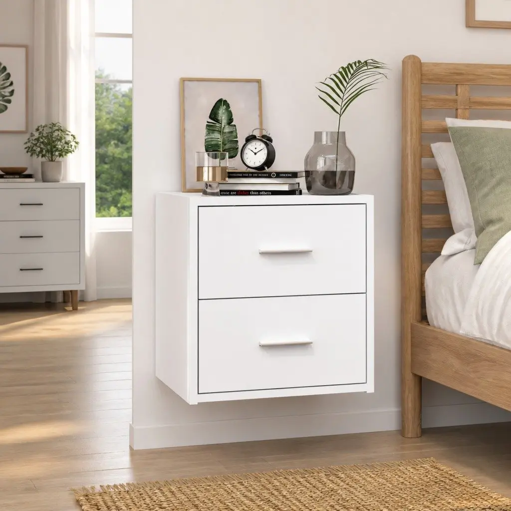 Wall-mounted Bedside Cabinet Storage Drawer Unit High Gloss White