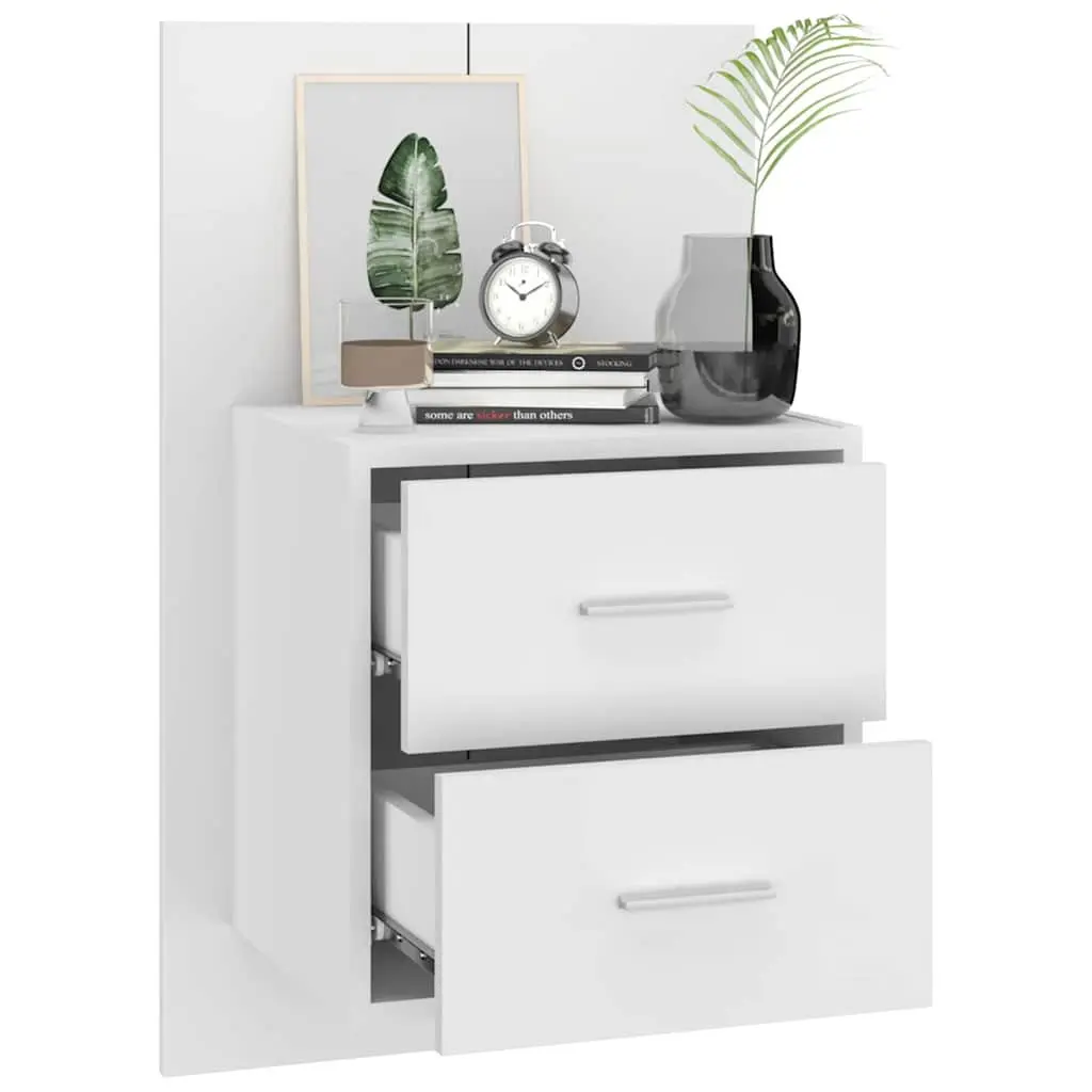 Wall-mounted Bedside Cabinet Storage Drawer Unit High Gloss White