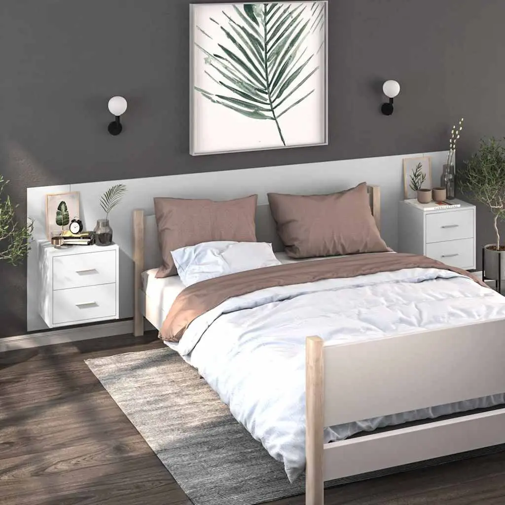 Wall-mounted Bedside Cabinet Storage Drawer Unit High Gloss White
