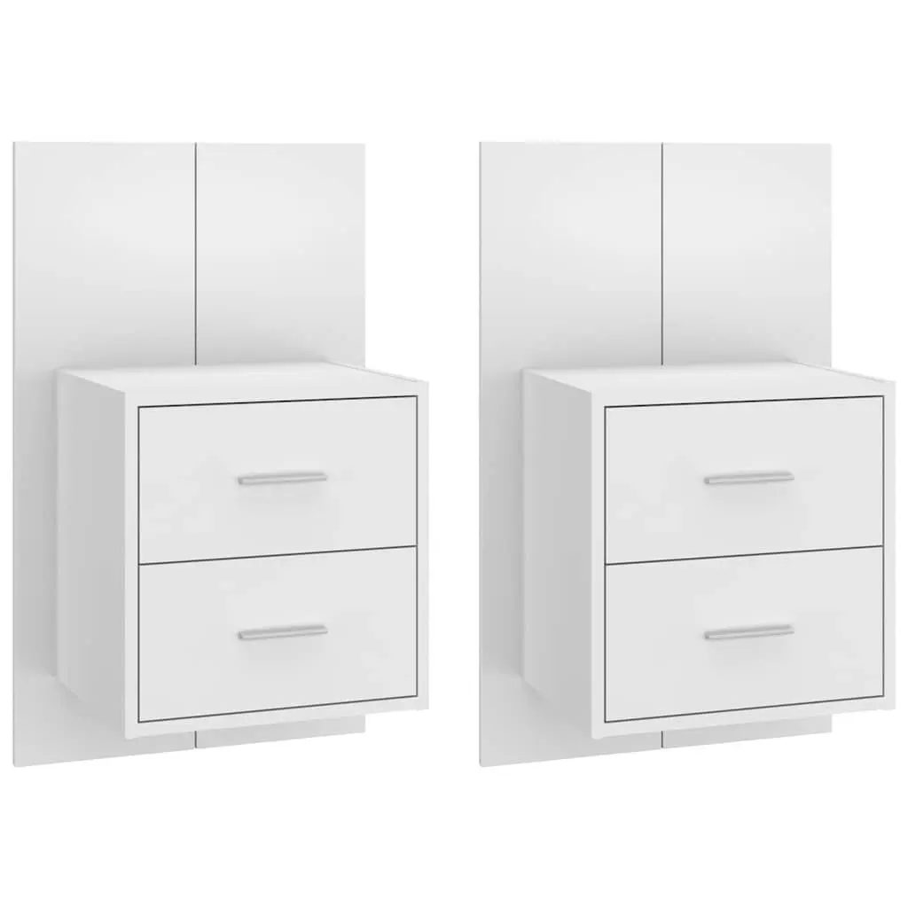 Wall-mounted Bedside Cabinets Floating Storage Drawer 2 Piece High Gloss White