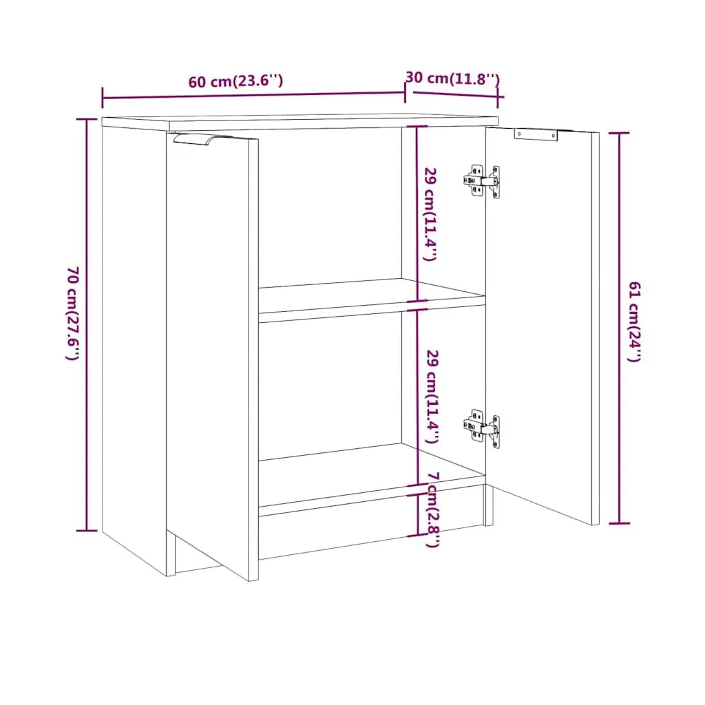 Sideboard White 60x30x70 cm Storage Cabinet Engineered Wood Furniture Buffet