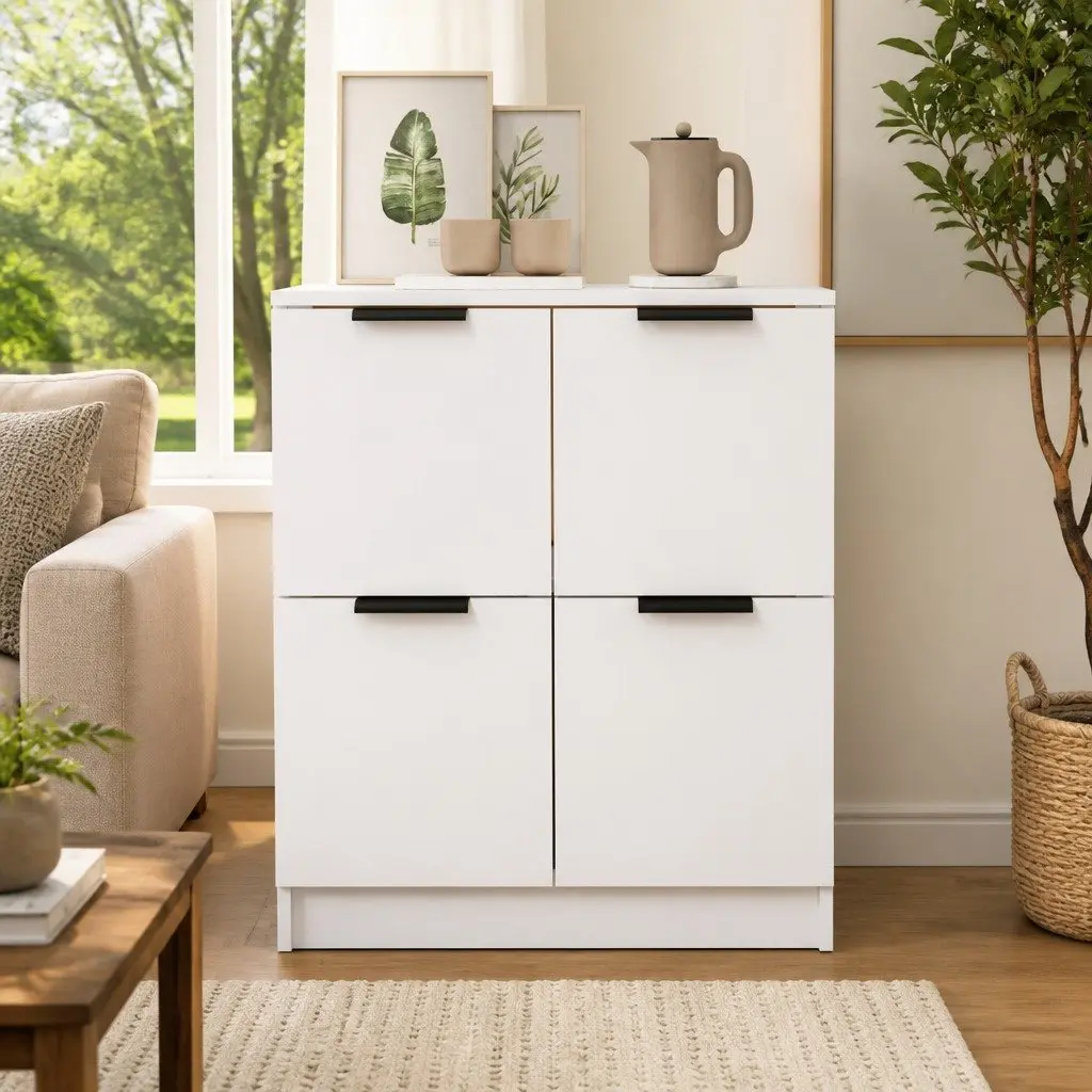 Sideboard Storage Cabinet 60x30x70 cm White 4 Doors Engineered Wood