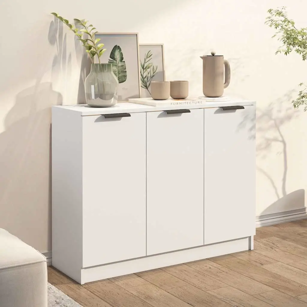 Sideboard White 90.5x30x70 cm Storage Cabinet 3 Doors Engineered Wood Furniture