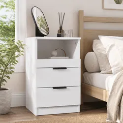 White Nightstand with Practical 2 Drawer Design