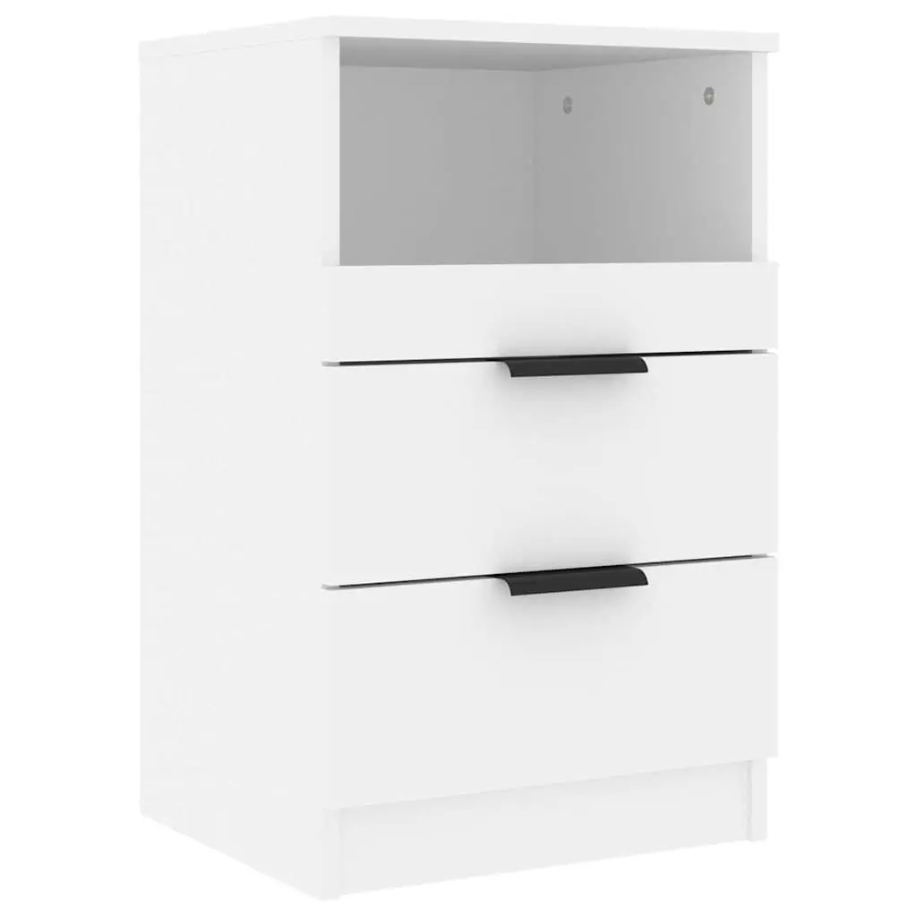 Bedside Cabinet White Engineered Wood Nightstand 2 Drawers 1 Compartment Storage