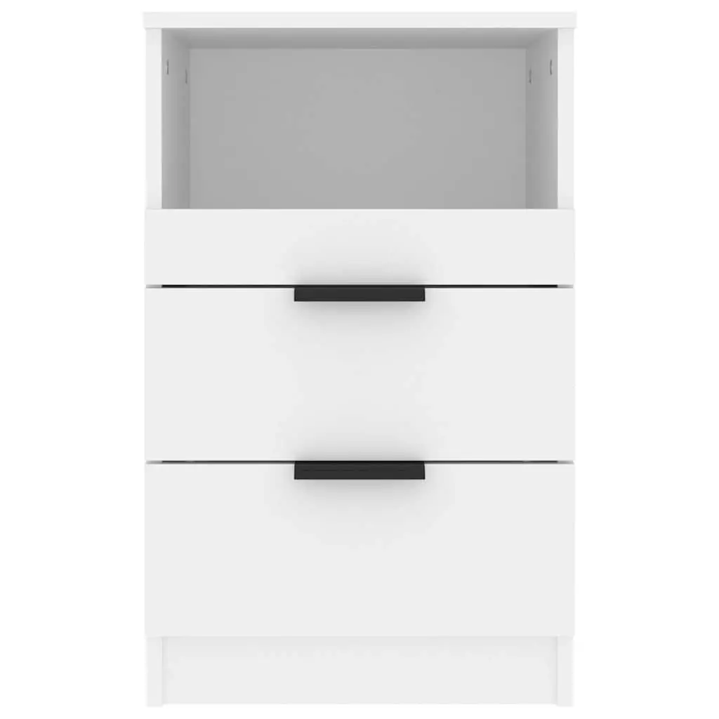 Bedside Cabinet White Engineered Wood Nightstand 2 Drawers 1 Compartment Storage