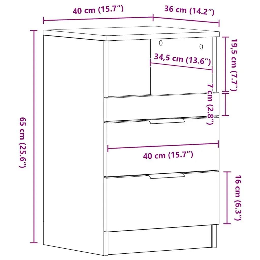 Bedside Cabinet White Engineered Wood Nightstand 2 Drawers 1 Compartment Storage