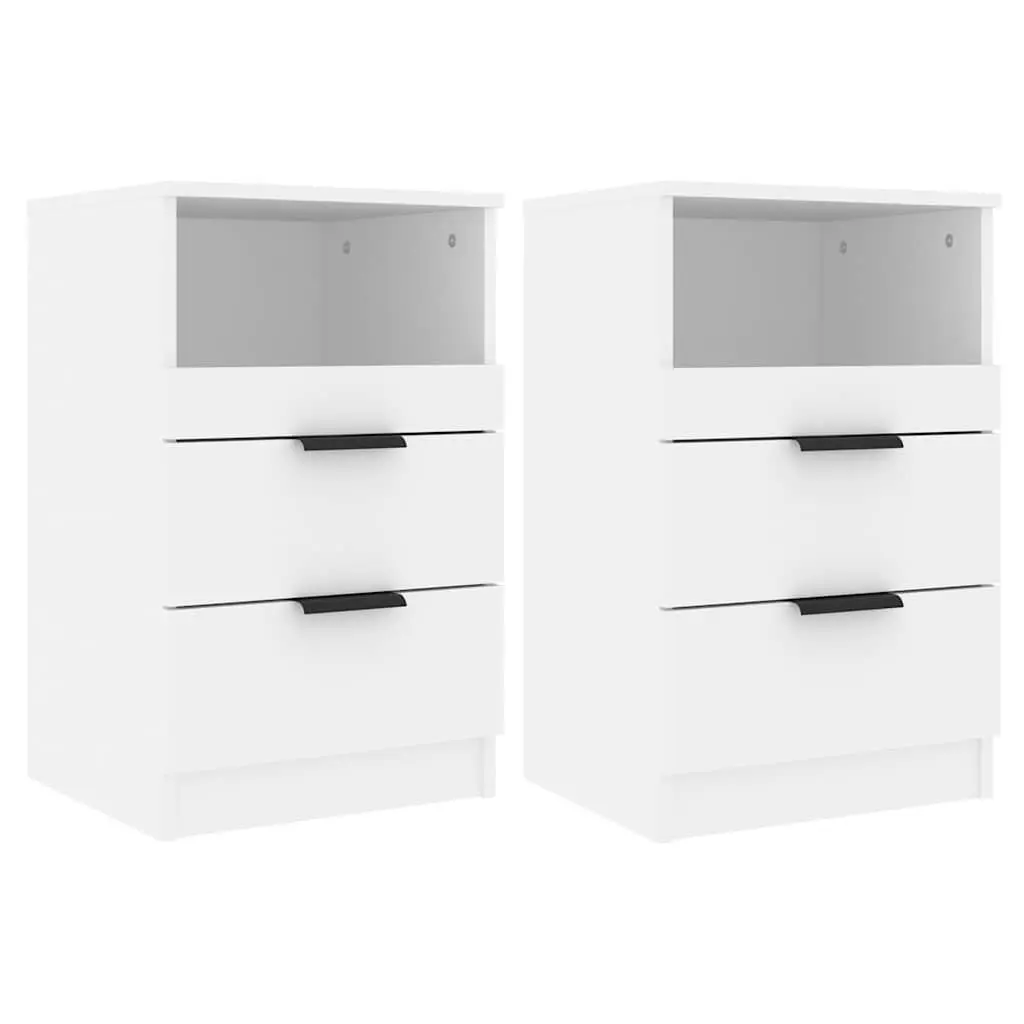 Bedside Cabinets Storage 2 pcs White Engineered Wood Nightstand Drawers