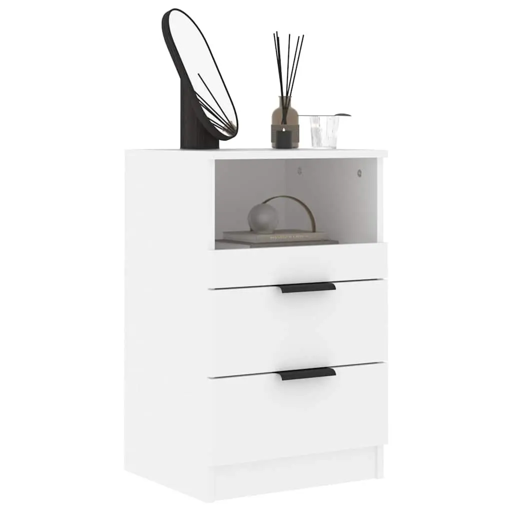 Bedside Cabinets Storage 2 pcs White Engineered Wood Nightstand Drawers
