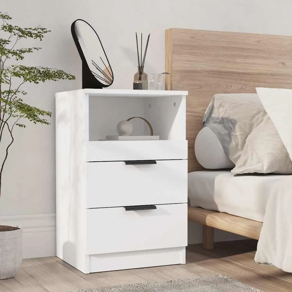 Bedside Cabinets Storage 2 pcs White Engineered Wood Nightstand Drawers