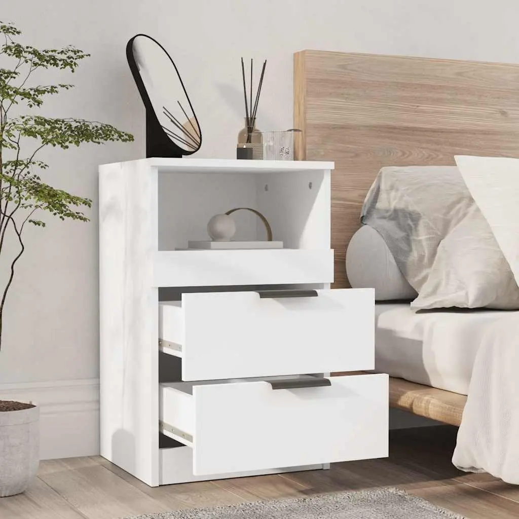 Bedside Cabinets Storage 2 pcs White Engineered Wood Nightstand Drawers