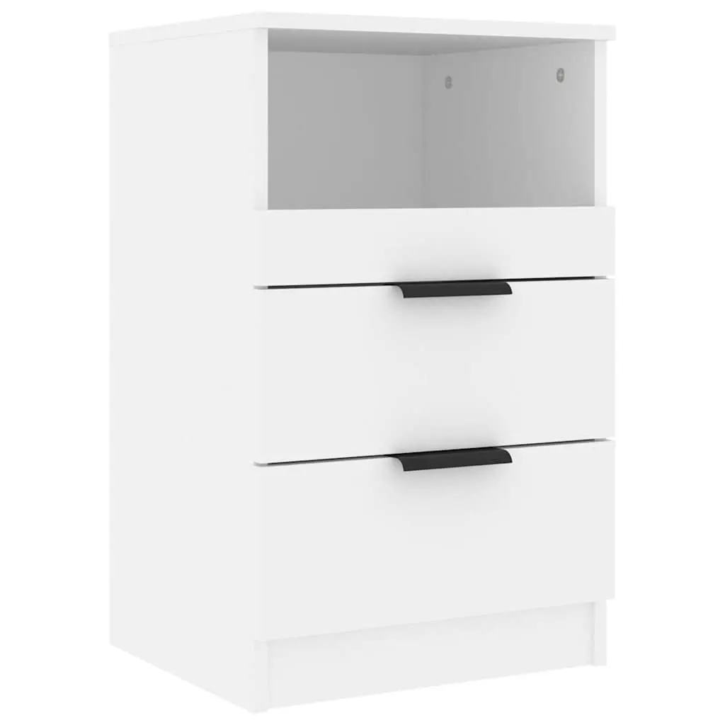 Bedside Cabinets Storage 2 pcs White Engineered Wood Nightstand Drawers