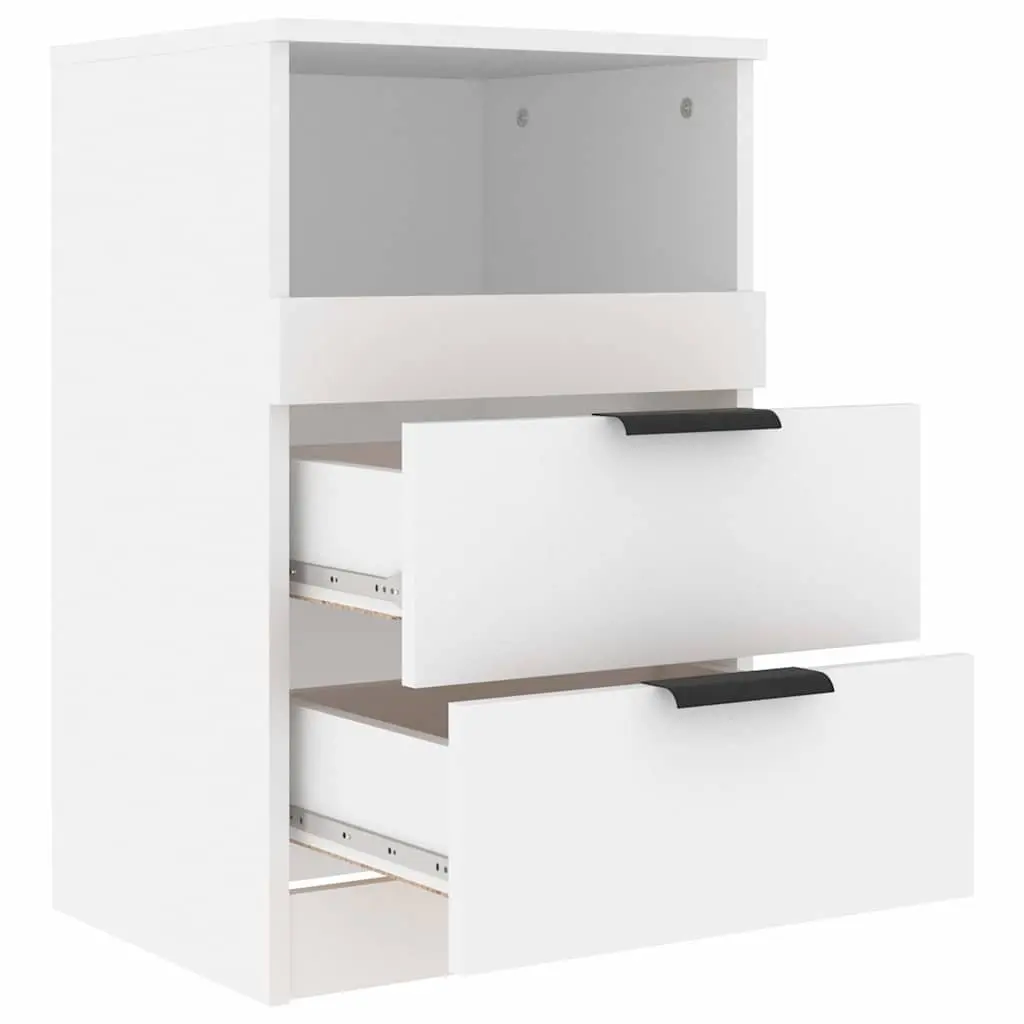 Bedside Cabinets Storage 2 pcs White Engineered Wood Nightstand Drawers