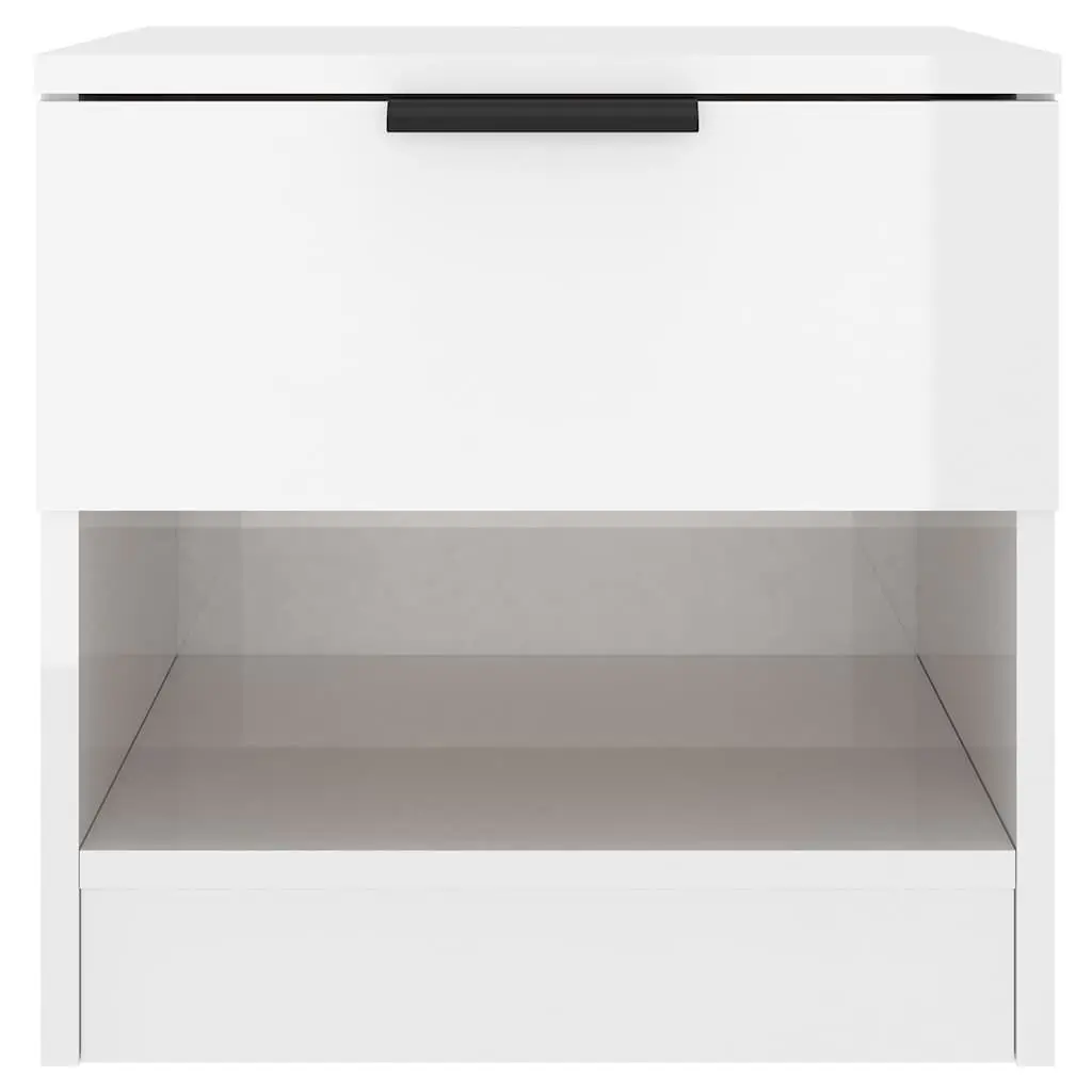 Bedside Cabinets Storage 2 Piece High Gloss White Engineered Wood Nightstands