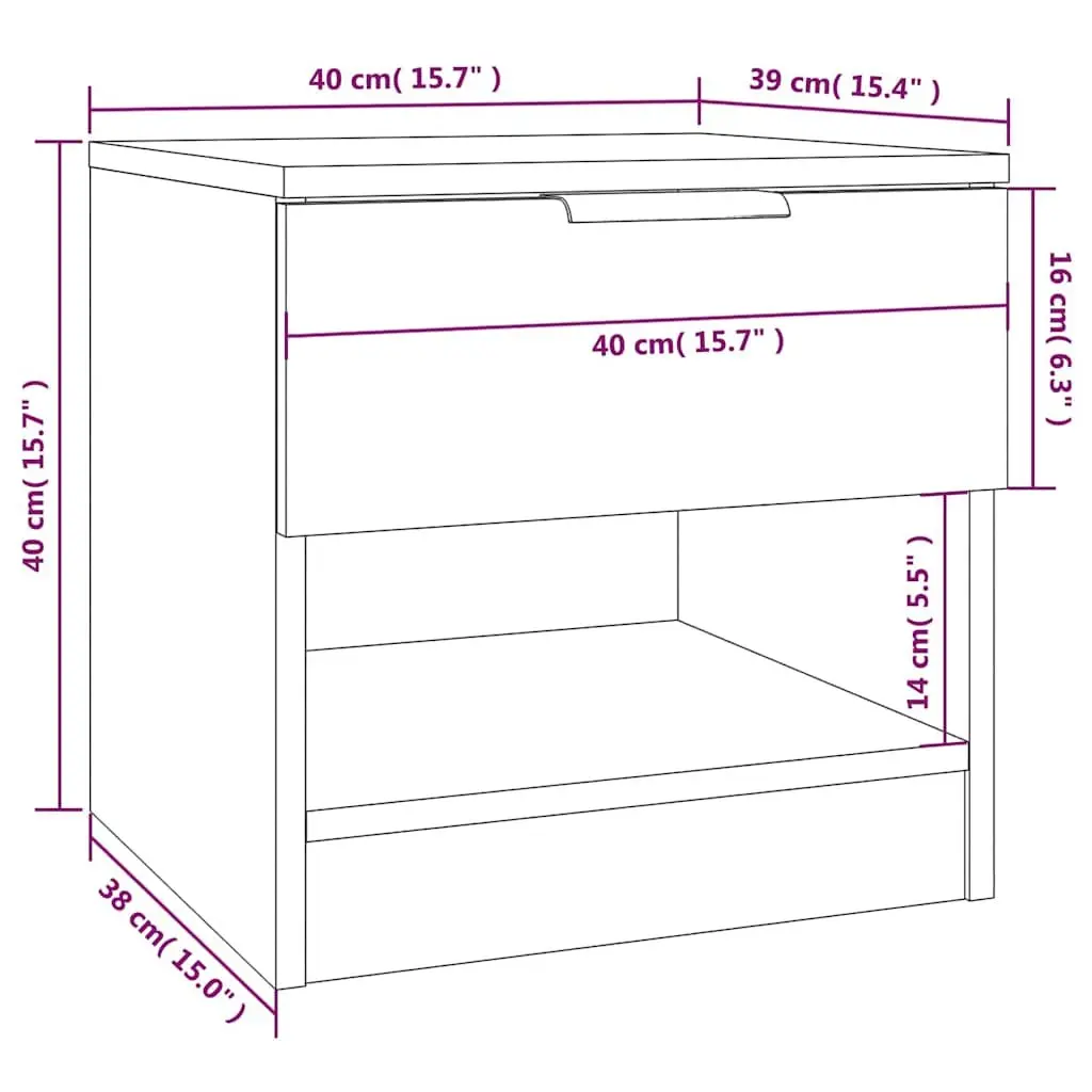Bedside Cabinets Storage 2 Piece High Gloss White Engineered Wood Nightstands