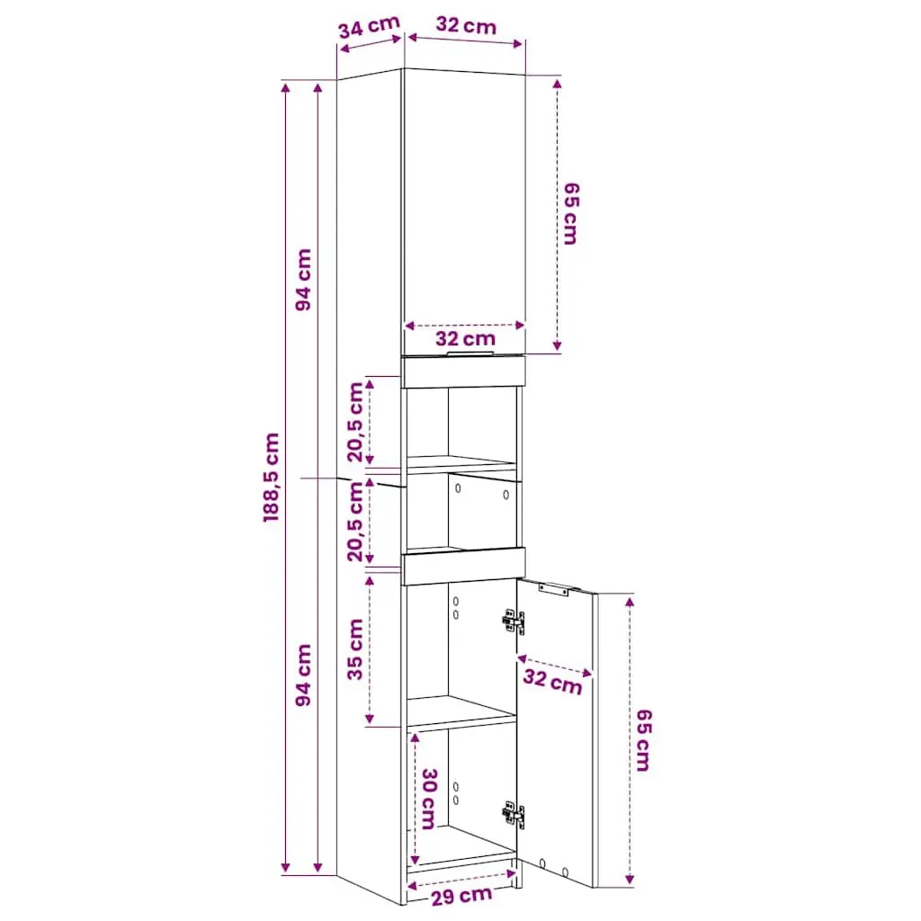 Bathroom Cabinet Storage Unit Engineered Wood 32x34x188.5cm White