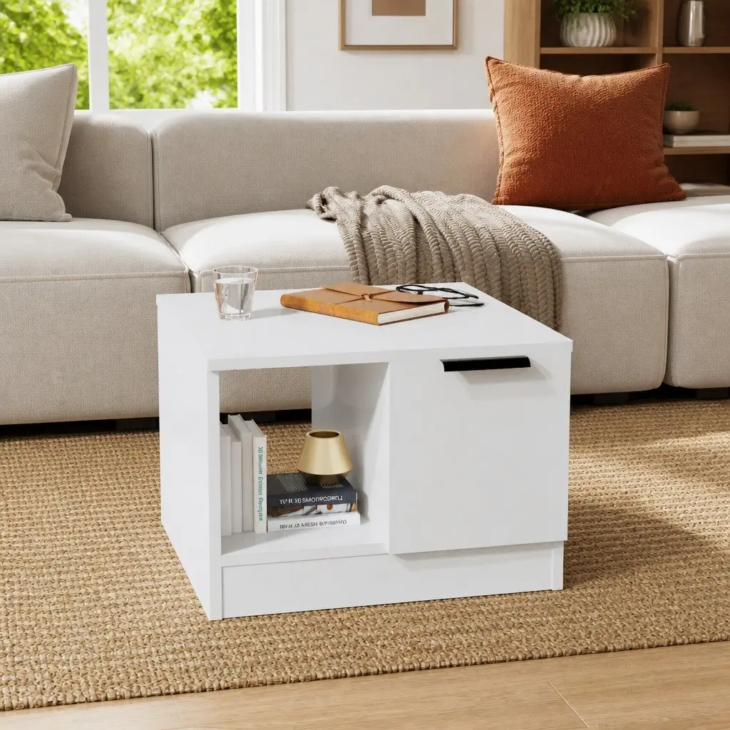 Coffee Table High Gloss White 50x50x36 cm Storage Compartments Living Room