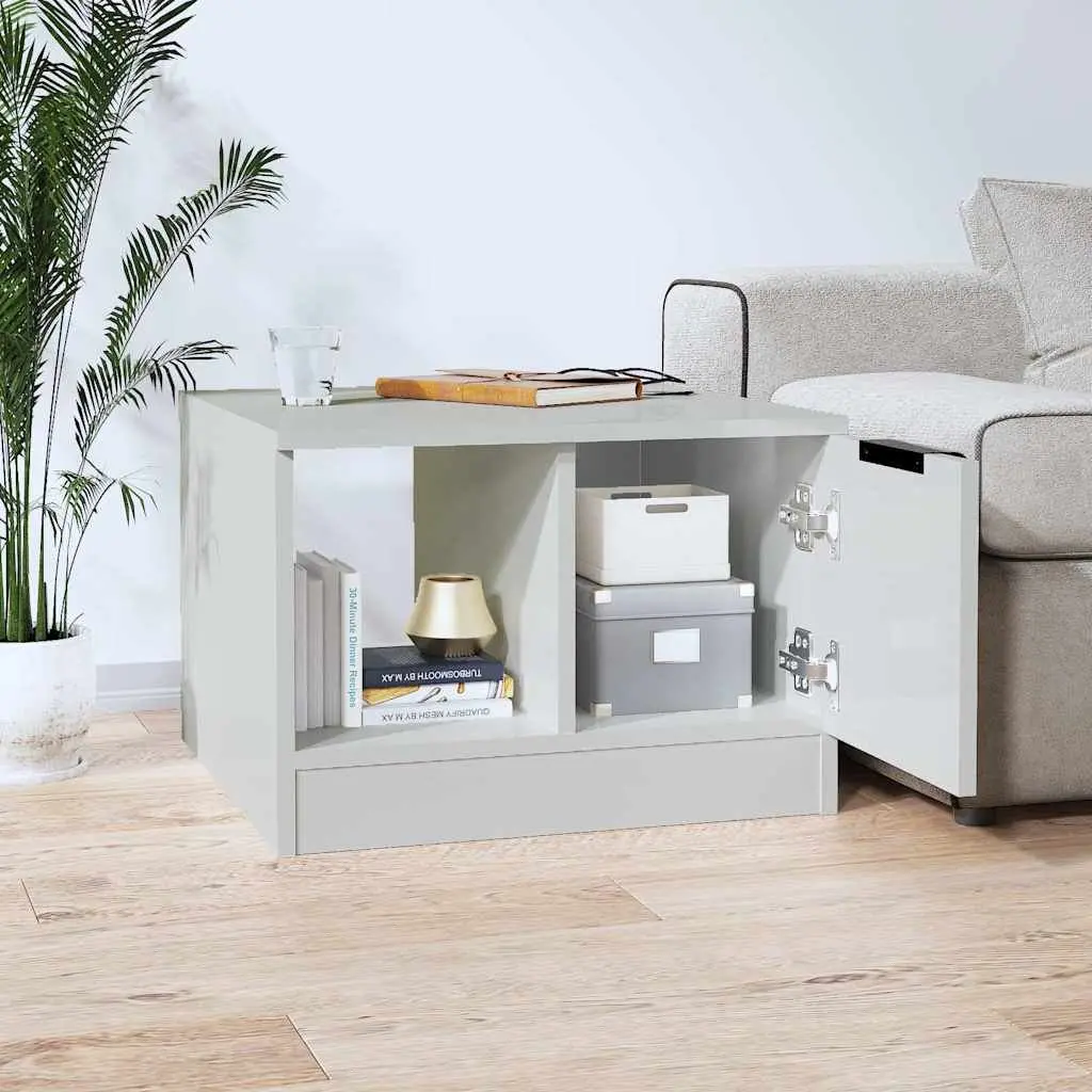 Coffee Table High Gloss White 50x50x36 cm Storage Compartments Living Room