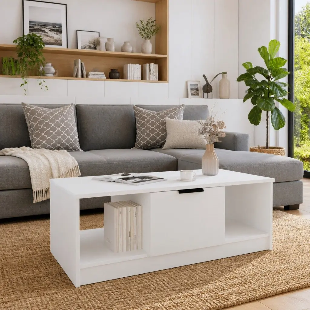 Coffee Table Living Room Storage Compartments 102 x 50 x 36 cm White