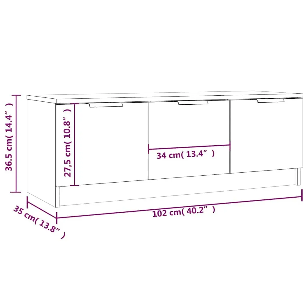 TV Cabinet Media Storage Unit 102x35x36.5 cm White Engineered Wood