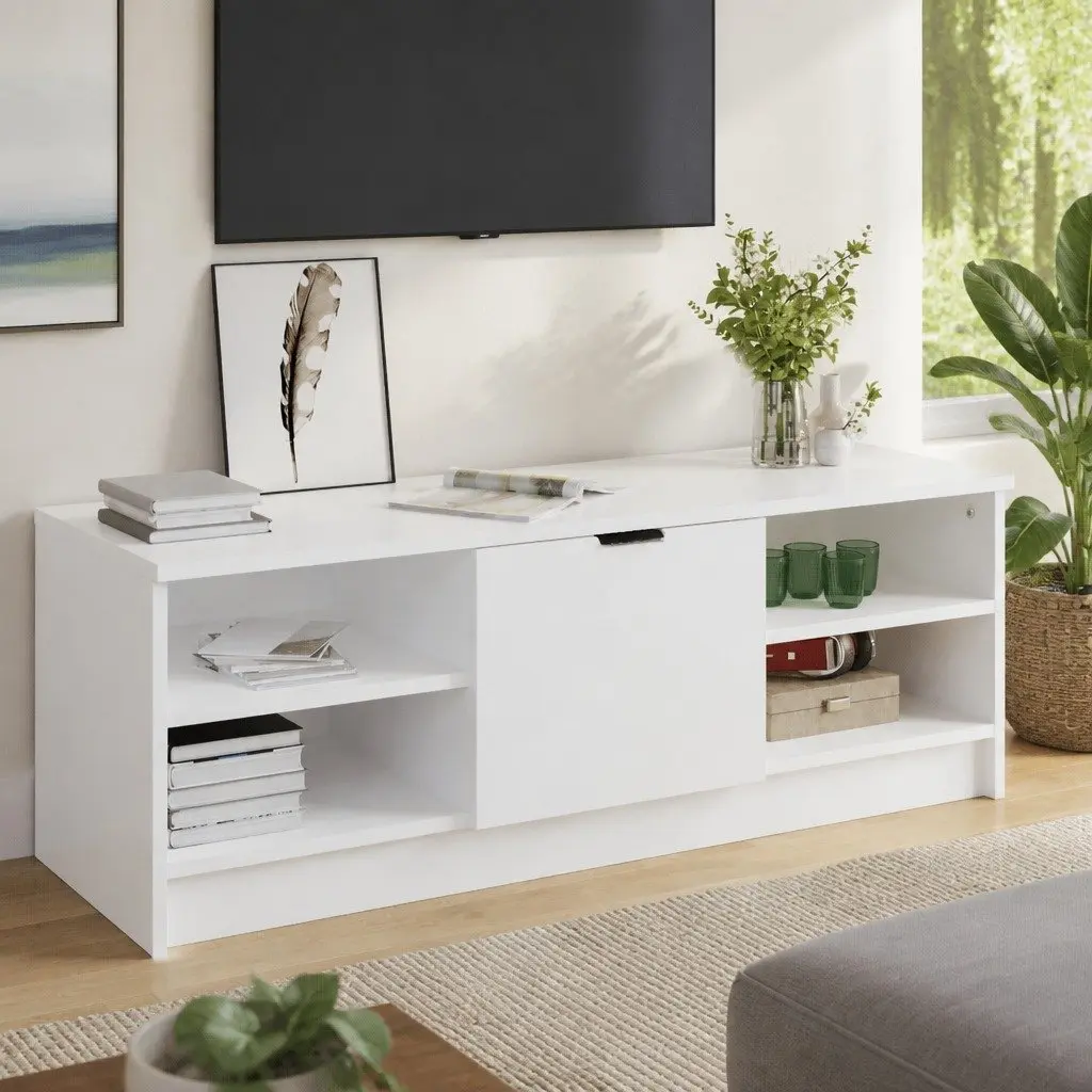 White Media Console with Storage Solutions