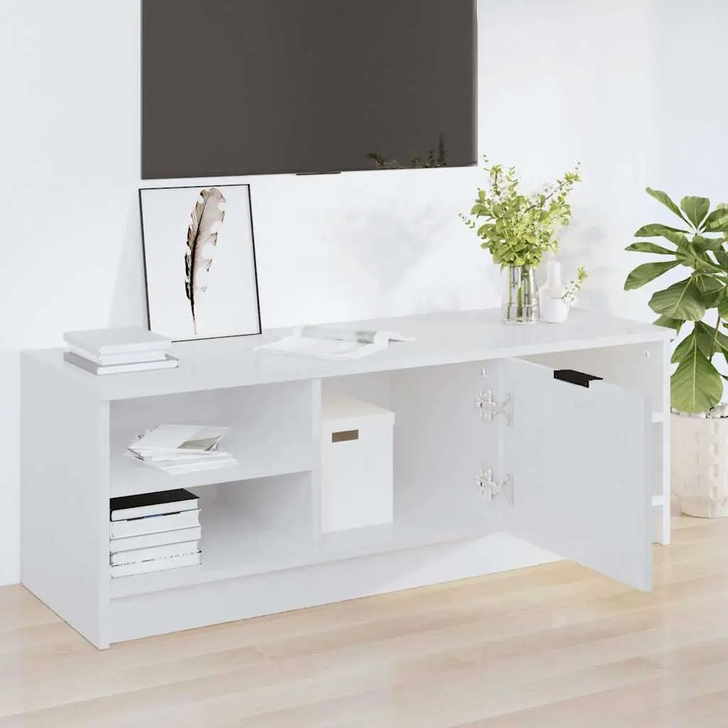 TV Cabinet Storage Unit Media Console Engineered Wood High Gloss White 102x35.5x36.5cm