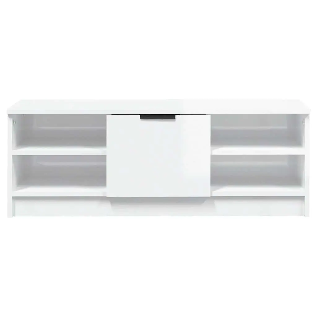 TV Cabinet Storage Unit Media Console Engineered Wood High Gloss White 102x35.5x36.5cm