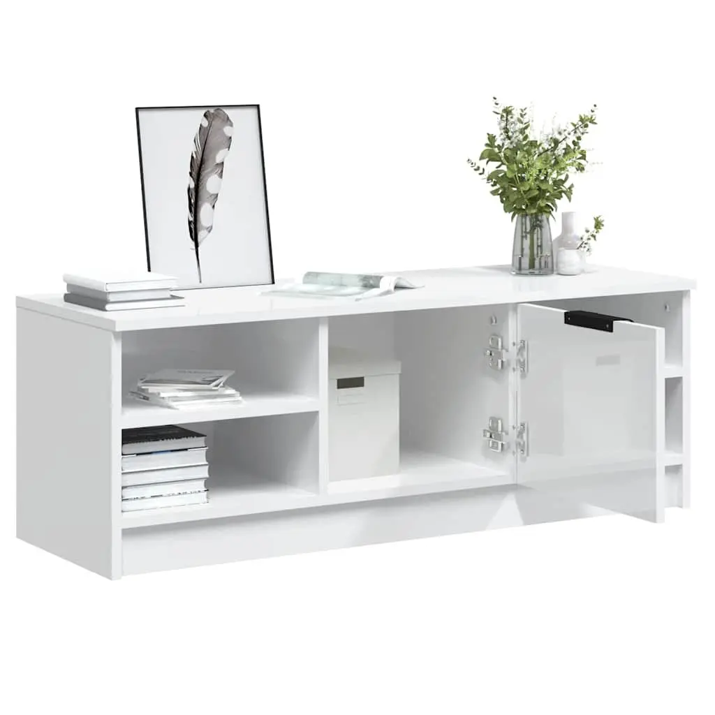 TV Cabinet Storage Unit Media Console Engineered Wood High Gloss White 102x35.5x36.5cm