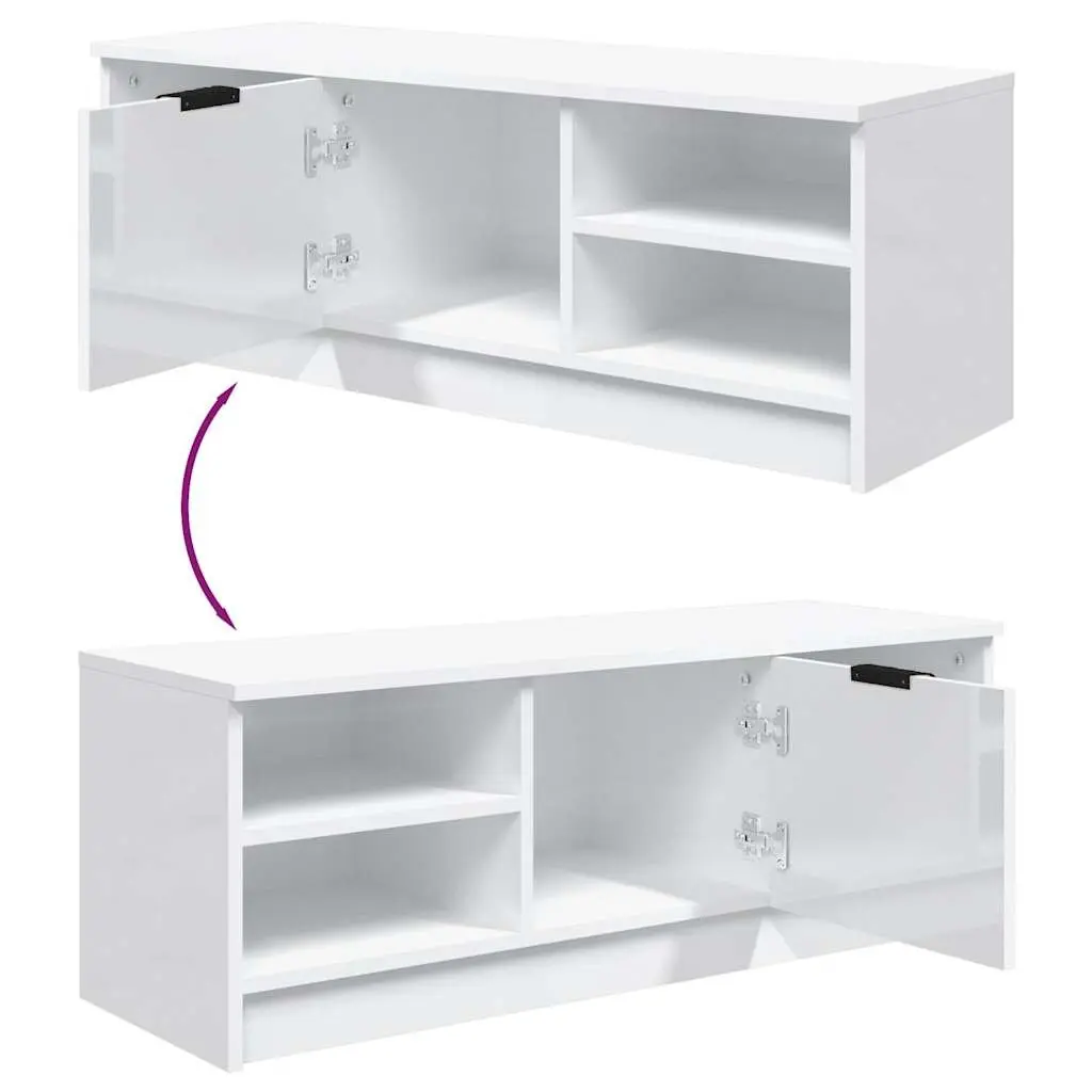 TV Cabinet Storage Unit Media Console Engineered Wood High Gloss White 102x35.5x36.5cm
