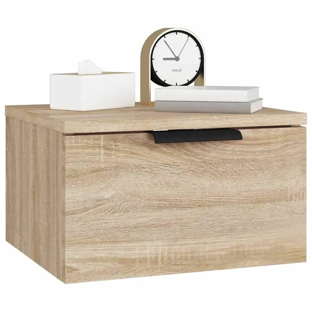 Wall-Mounted Bedside Cabinet Storage Organiser 34x30x20cm Brown Oak