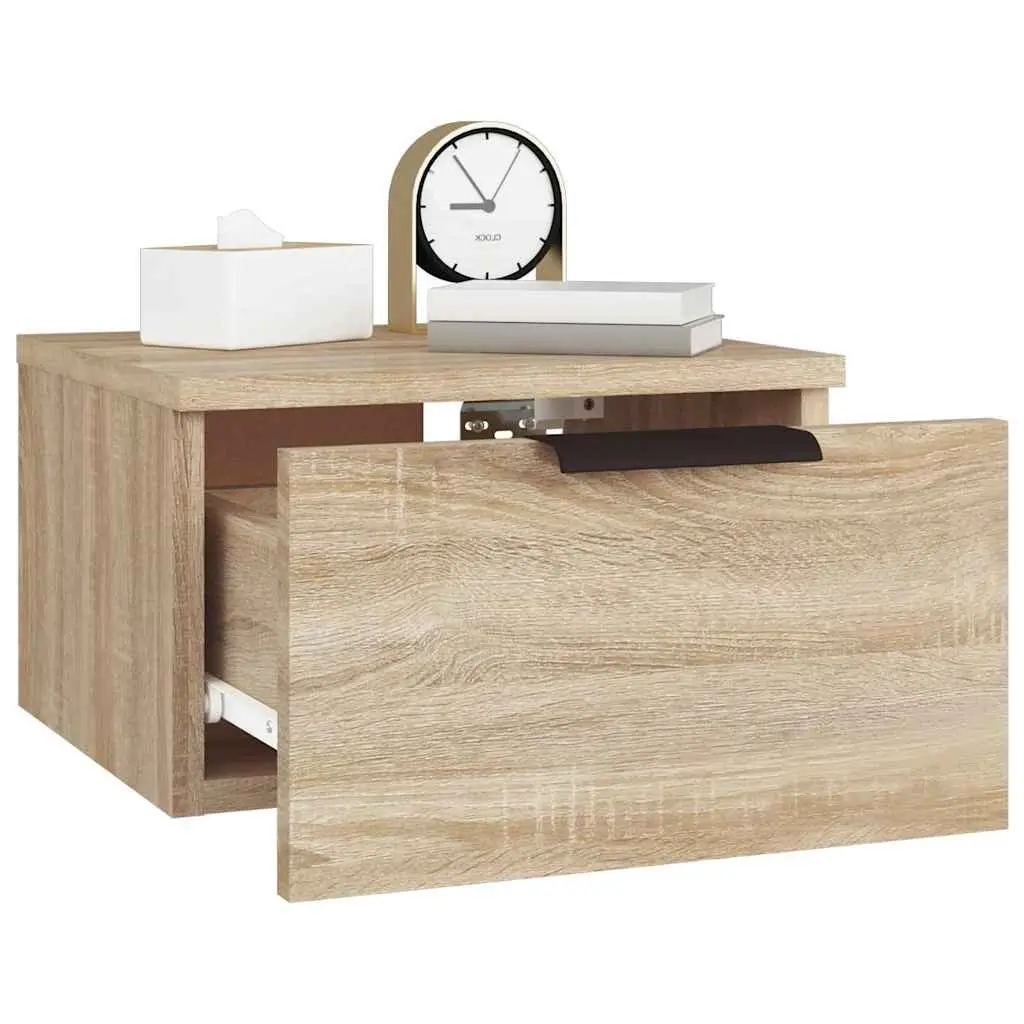 Wall-Mounted Bedside Cabinet Storage Organiser 34x30x20cm Brown Oak