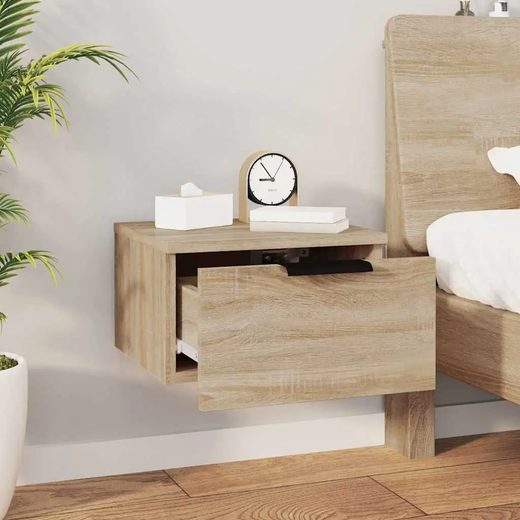 Wall-Mounted Bedside Cabinet Storage Organiser 34x30x20cm Brown Oak