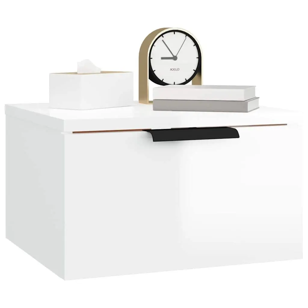 Wall-mounted Bedside Cabinets 2 pcs White Floating Storage Shelf Organiser