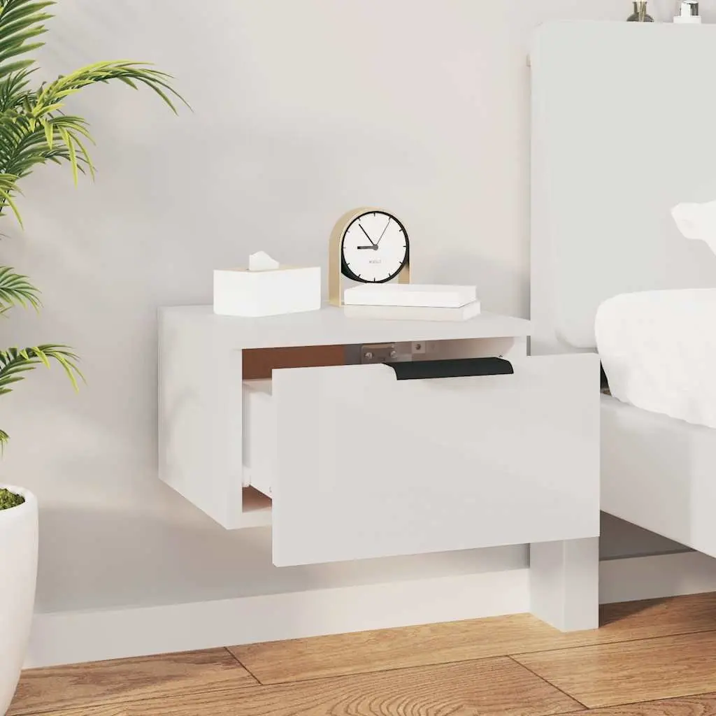Wall-mounted Bedside Cabinets 2 pcs White Floating Storage Shelf Organiser