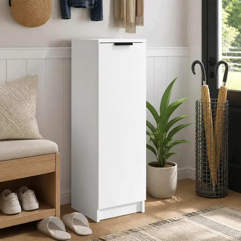 Shoe Cabinet Storage Organiser with Door Shelves 30W x 35D x 100H cm White