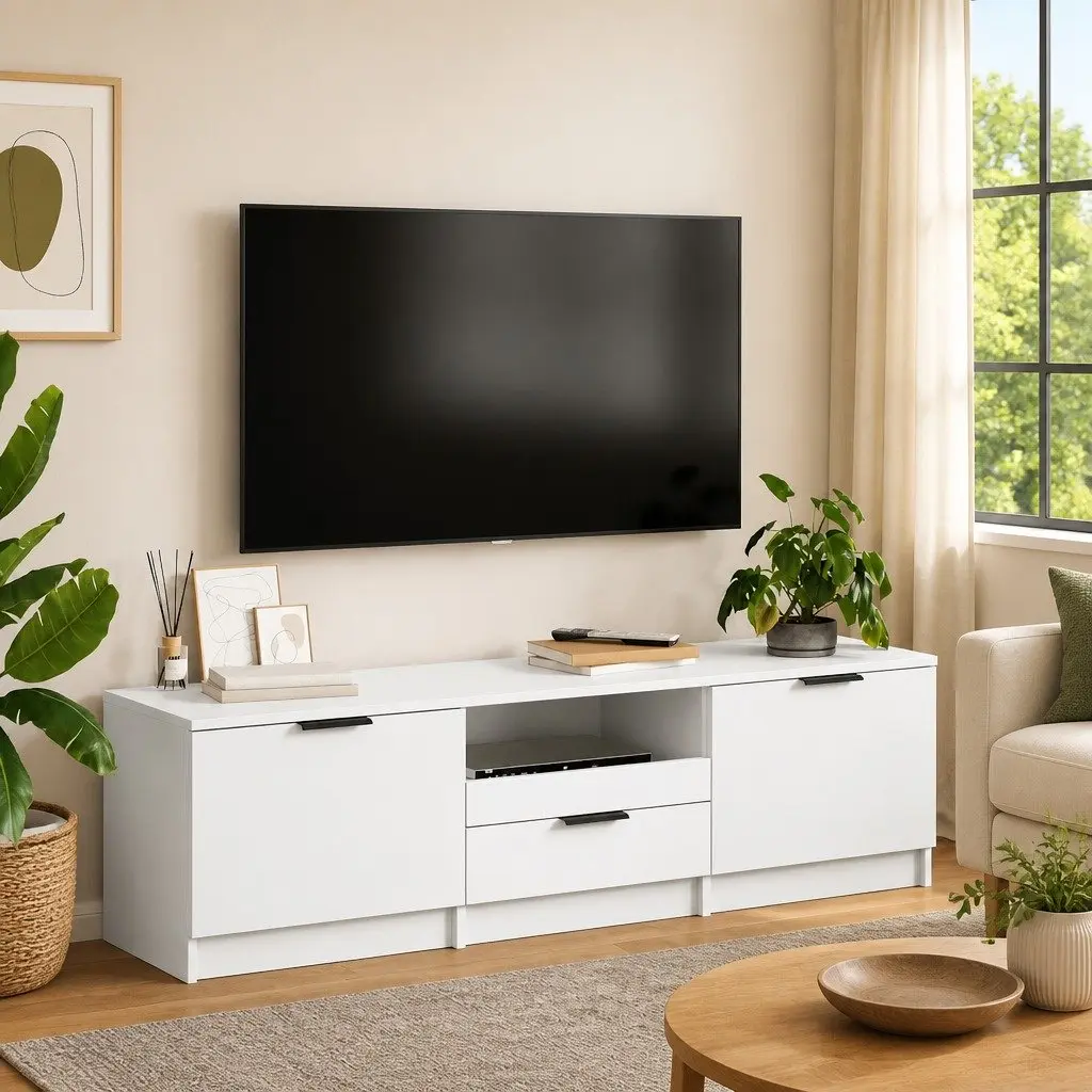 White TV Cabinet with Ample Storage Options