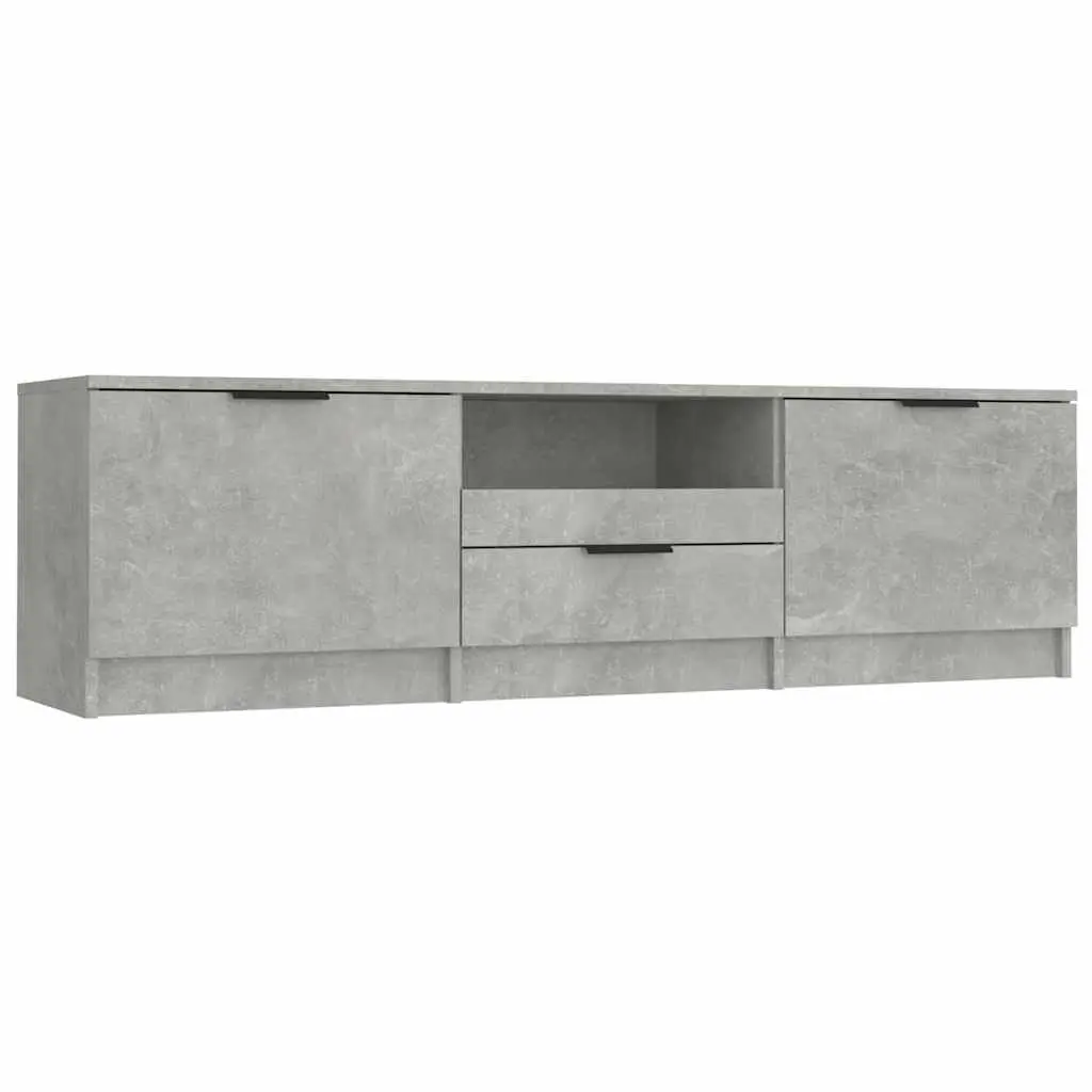 TV Cabinet Grey Engineered Wood Storage Unit Three Compartments Drawer Modern