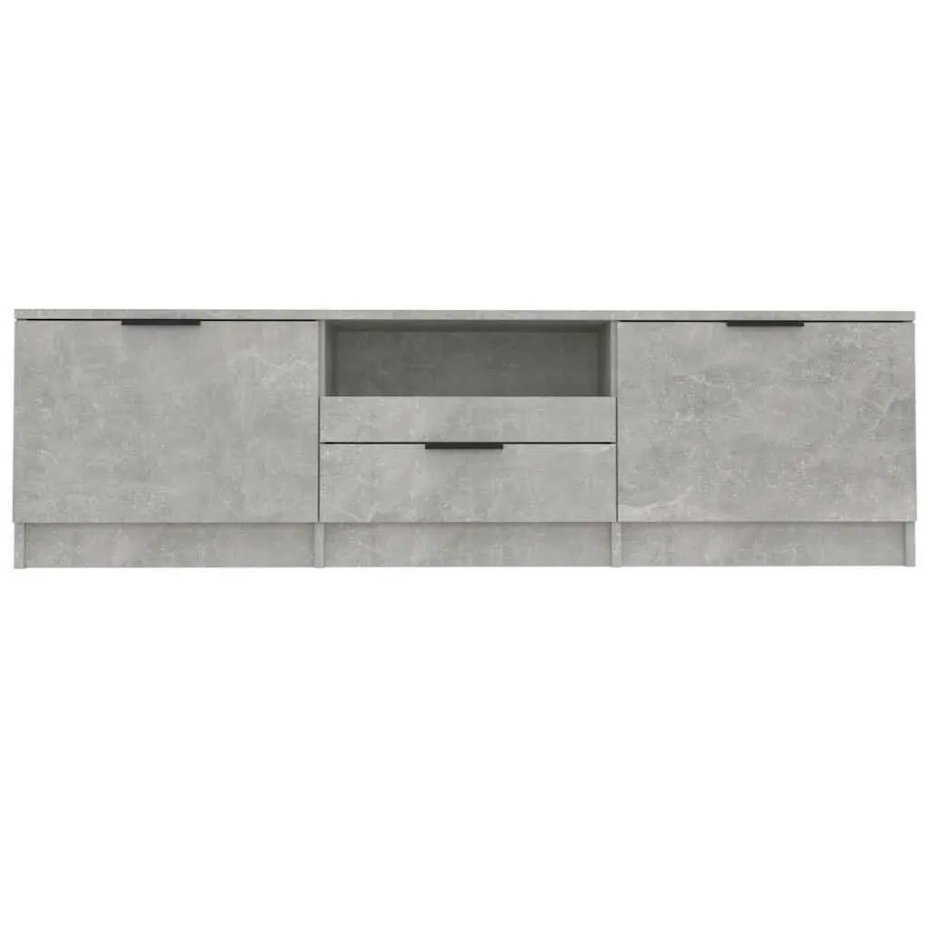 TV Cabinet Grey Engineered Wood Storage Unit Three Compartments Drawer Modern
