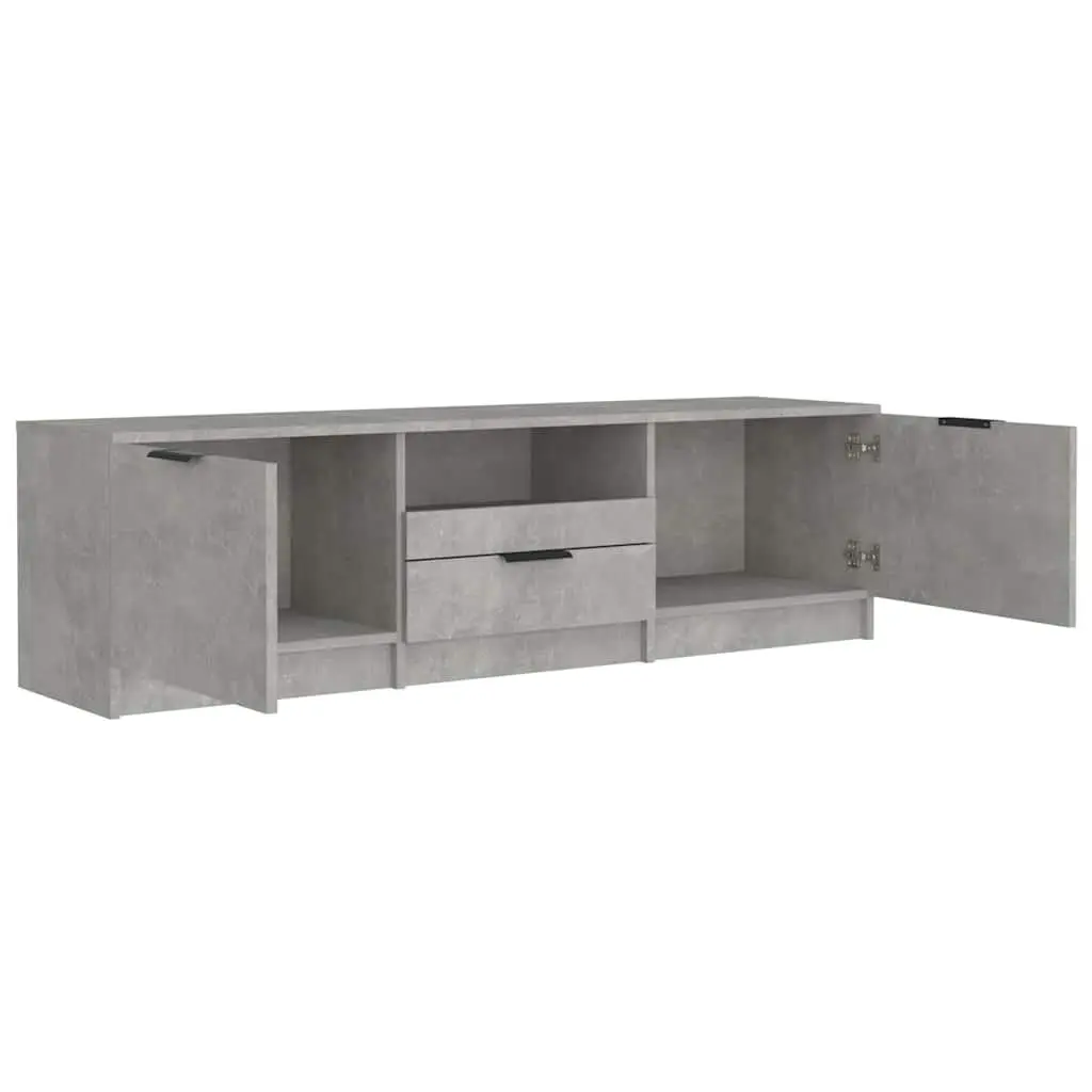 TV Cabinet Grey Engineered Wood Storage Unit Three Compartments Drawer Modern