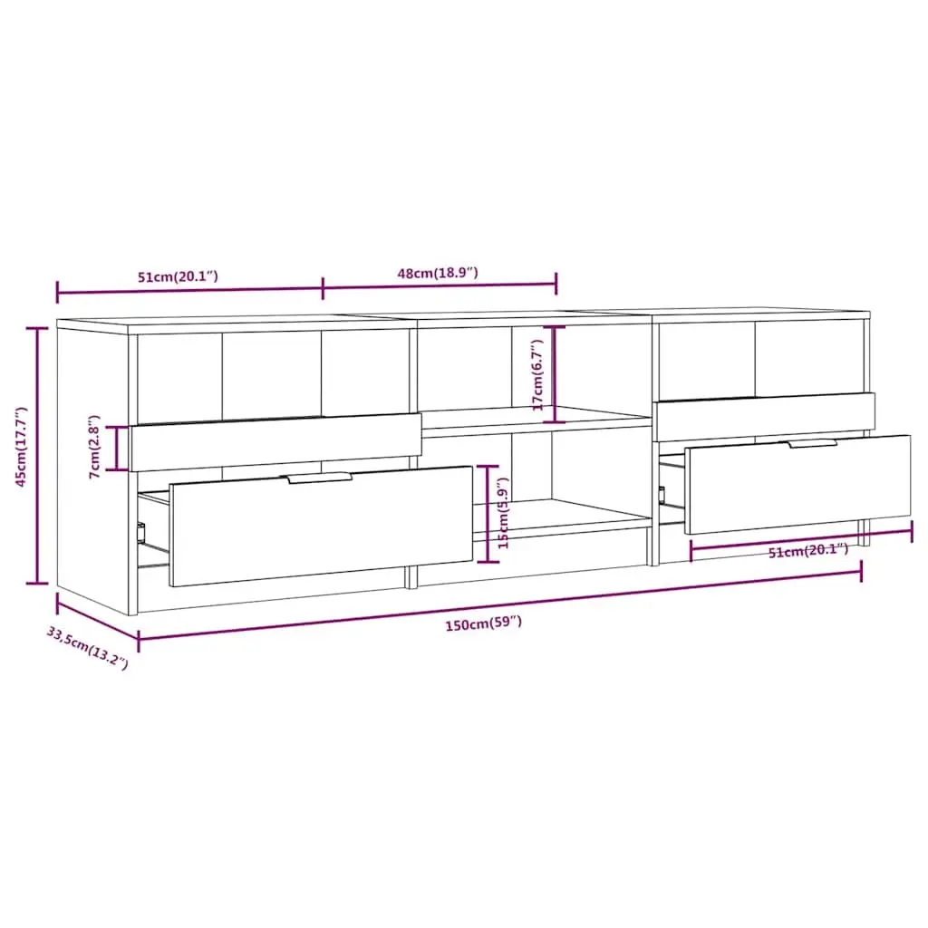 TV Cabinet Media Storage Unit 150 x 33.5 x 45 cm White Engineered Wood