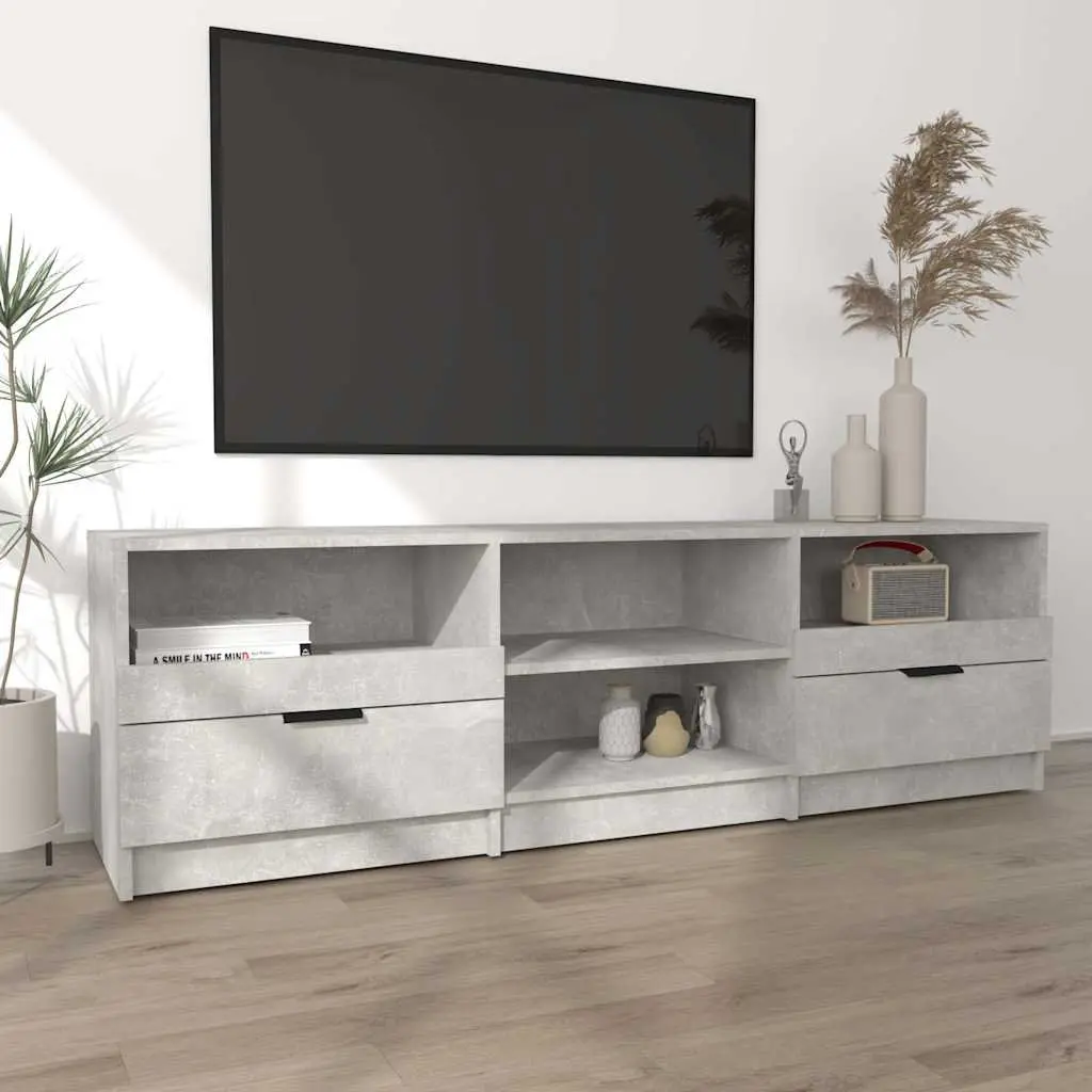TV Cabinet Grey Engineered Wood Storage Unit Drawers Shelves Media Console 150cm